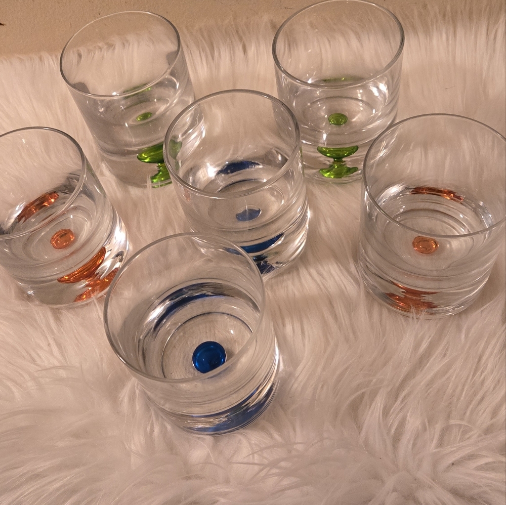 6 Rare Cocktail Glasses Suspended Controlled Bubble Based  Green Blue Orange